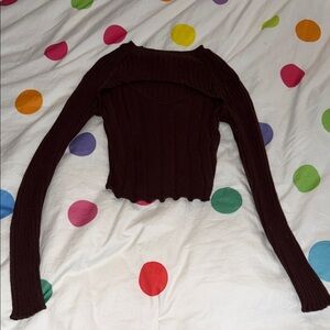 Brown Long Sleeve Ribbed Top